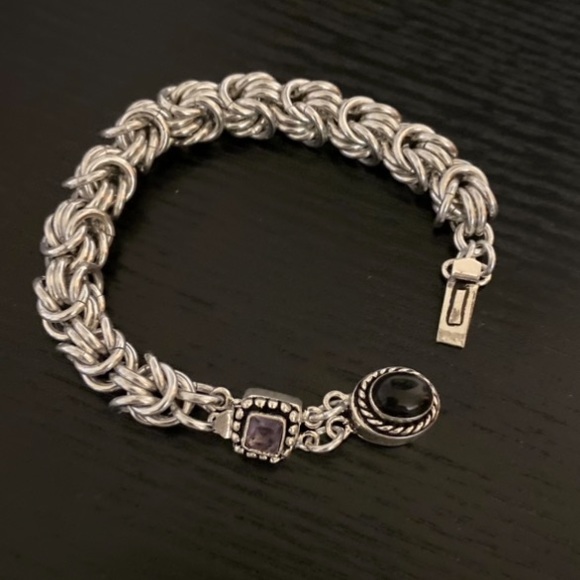 Amethyst & onyx gemstones , handmade maille links bizantine chain bracelet - Picture 7 of 15